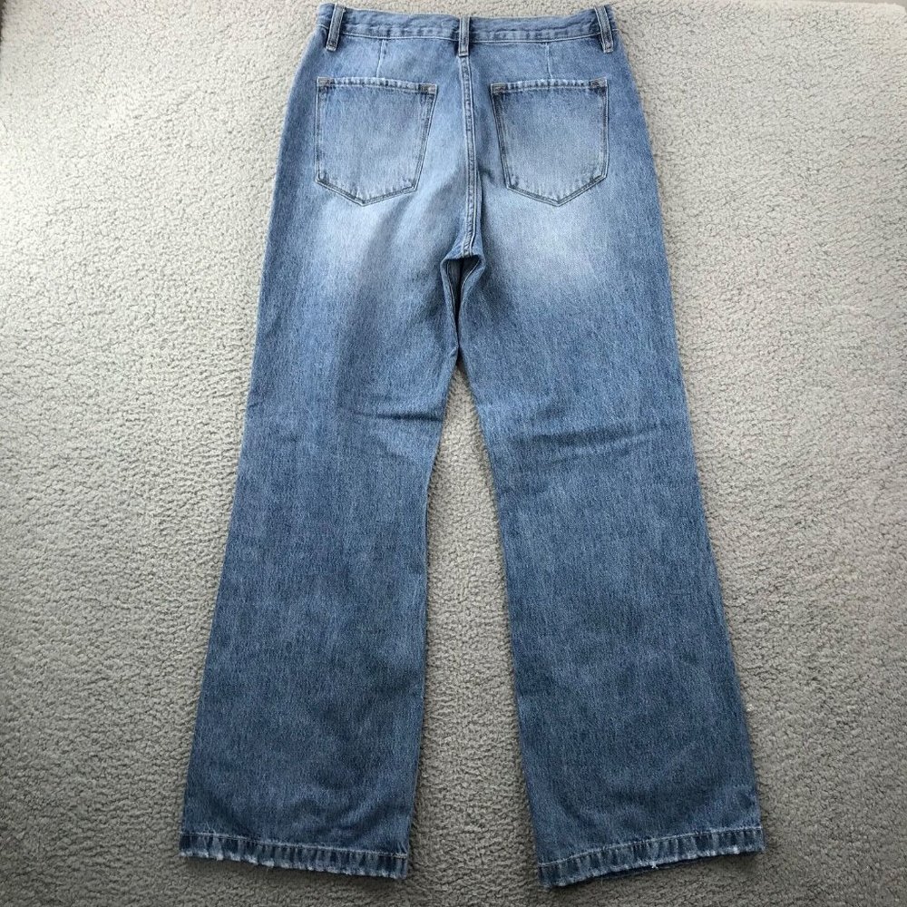 KANCAN Women's Size 11/29 Wide Leg Tie Waist Medium Wash Denim High Rise Jeans
